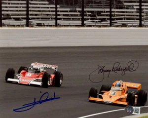 MARIO ANDRETTI JOHNNY RUTHERFORD SIGNED 8x10 PHOTO RACING LEGENDS BECKETT BAS - Picture 1 of 2