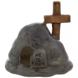 HL Easter Decor - Small He Is Risen Light-up Ceramic Tomb - Picture 1 of 7