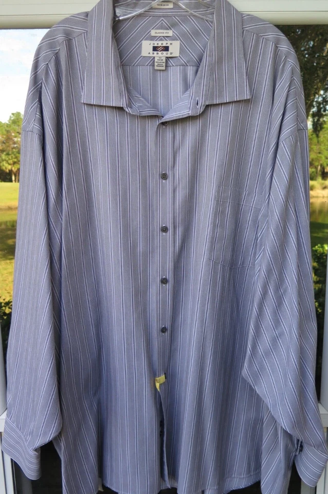 Joseph Abboud Pure Cotton Non-Iron Gray Striped Dress Shirt 22x34/35 5XL Big Man - Image 1 of 4