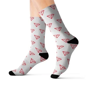 Tron TRX White Patterned Crew Socks, Sizes S/M/L, Crypto Socks, HODL, DeFi - Picture 1 of 13