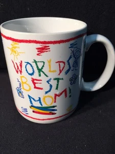 MOTHERS  MUG TEA CUP-"WORLD'S BEST MOM" In CUTE CRAYONS BOGART GA FIB!! - Picture 1 of 11