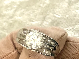 DIAMONIQUE CZ ROUND & BAGUETTE RING, STERLING SILVER, SIZE 7 (M4391-24) - Picture 1 of 10