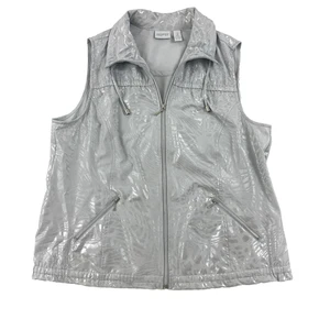 Chico's Zenergy Weste Gr. 2 L 12 grau silber geprägt Animal Print Reißverschlusstasche - Bild 1 von 15