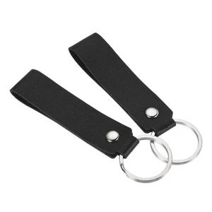 2Pcs Leather Keychain, PU Circle Keyring Ornament Key Holder Lanyard Strap Black - Imagen 1 de 5