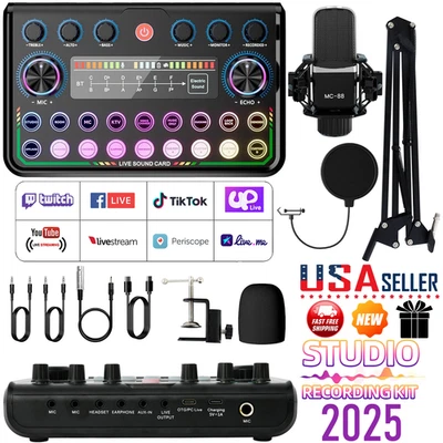 Complete Studio Recording Kit Mixer Condenser Microphone Music Podcast Earphone - Image 1 of 4