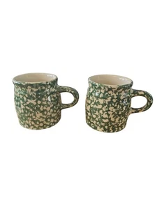 2 Gerald Henn Workshop Coffee Mugs Cups Green Spongeware Roseville OH - Picture 1 of 3