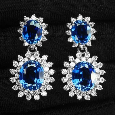 Orecchini floreali fatti a mano in argento sterling 925 opulenti zaffiro... - Immagine 1 di 4