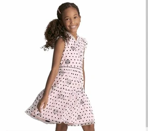 American Girl Dress Darling Dots Girls Party Tulle Bow Ruffle Polka Dots Pink 8 - Picture 1 of 7