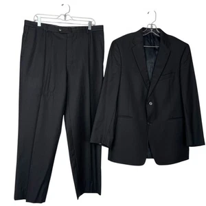 Cremieux Fabric Loro Piana VTG Men Wool Suit Size 44R Pants 36x28 Black Striped - Picture 1 of 15