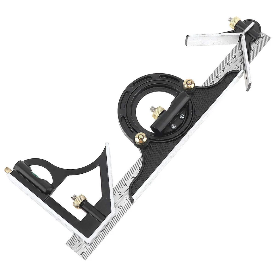 Juego cuadrado combinado de 12 pulgadas, transportador y cabezal central, métrico/imperial, nivel Foto 1 de 4