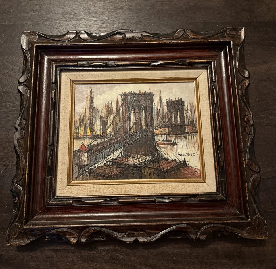 Original Suzanne Duchamp (1899-1963) Brooklyn Bridge NYC Oil on Canvas Painting - Image 1 of 4
