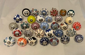 Lot of 32 Cabinet Knobs Drawer Door Pull Boho Ceramic Flowers Mismatch Mix - Picture 1 of 21