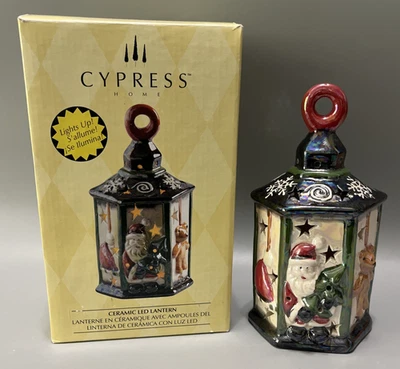 Cypress Home Glazed Ceramic LED Christmas Lantern Holiday Decor Light Up Santa - Image 1 of 4