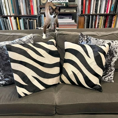 Decorative Pieced Zebra Pattern Hair on Hide Pillows 20x20 Inches NWOT - Image 1 of 2