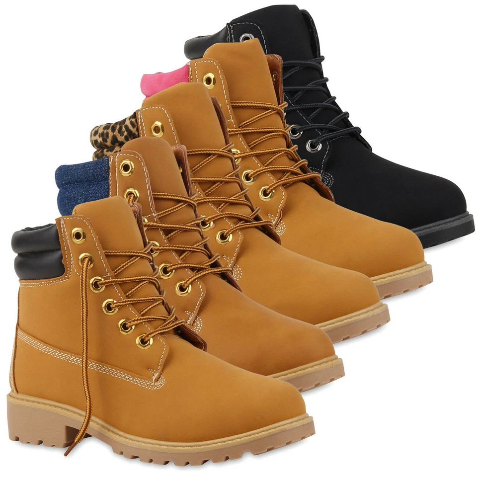 MARKENLOS Damen Stiefeletten Outdoor Boots Schnürstiefel 77590 Schuhe