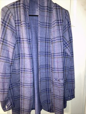 Cárdigan abierto a cuadros azul aciano pequeño Cuddl Duds para mujer bolsillos agujeros para el pulgar Foto 1 de 4