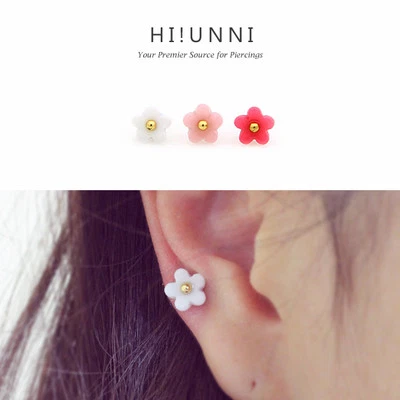 16g Flower cartilage earrings, tragus helix conch ear stud piercing jewelry,1 pc - Image 1 of 4