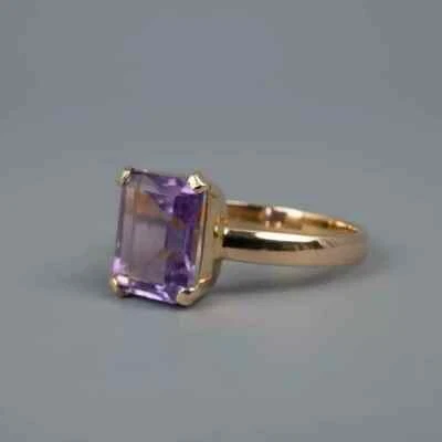 2Ct Emerald Cut Purple Lab Created Women's Wedding Ring 14K Yellow Gold Plated - Image 1 of 4