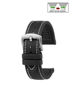 Easy-Klick Premium Hybrid Silikon-Nylon Uhrenband Modell Isidor schwarz-WN 20 mm - Picture 1 of 4