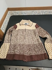 NWOT Beige/Brown Storybook Knits Women’s S  Beaded Sweater, Zip Up  - Picture 1 of 3