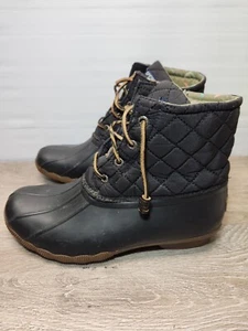 Sperry Boots Womens 8 M Quilted Duck Rain Ankle Lace Up Flats STS94063 Black - Picture 1 of 7