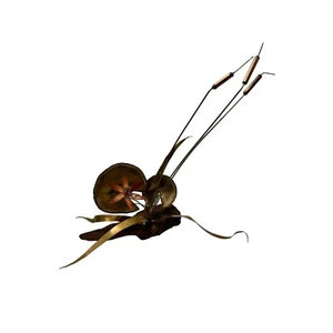 Vintage Mid Century Metal Sculpture Brass Copper CatTails Decorative 9"x15.5"T - Picture 1 of 15