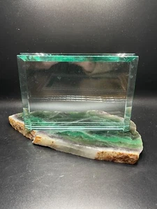 Glass Block Photo Frame Bevel Thick/Heavy 4x6 Inches Green Glass Modern Office - Picture 1 of 10