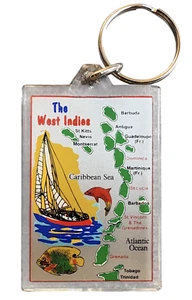 Vintage The West Indies Map In The Atlantic Ocean Quality Key Chain New! - Picture 1 of 12