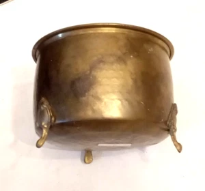 Hammered Brass Footed Planter Censer Pot Jardiniere Cachepot Cuspidor Spittoon - Picture 1 of 4