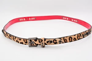 Guess L Genuine Leather Belt Leopard Fur Black Crystal Rhinestone Red - Picture 1 of 12