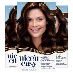 Clairol Nice'n Easy Permanent Hair Dye, 4 Dark Brown Hair Color, 3 Count - Picture 1 of 9