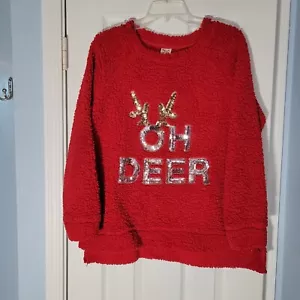 Christmas Sweater Womens Large Red Oh Deer Sequin Faded Glory Holiday Bling Y2K - Picture 1 of 7