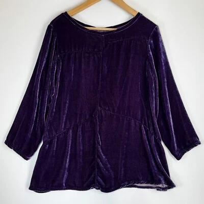 Top túnica corte suelto grande terciopelo púrpura rayón seda artístico boho hecho en EE. UU. Foto 1 de 4