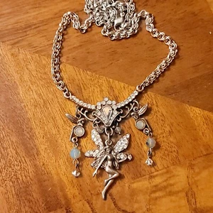 Vintage Kirk's Folly Silver Tone Fairy Pendant Necklace - Picture 1 of 7
