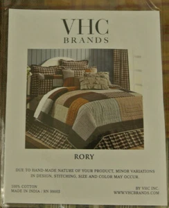 Neu VHC Marken RORY King Kissenbezug 21" x 37" - braun King Block Patchwork - Bild 1 von 3