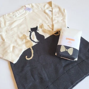 Gymboree Girls sz 5 City Kitty Kitten Pals Sweater Dress with Bow Tights NWT Cat - Picture 1 of 6