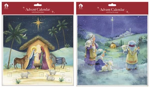 Calendario tradicional de Adviento de Navidad Belén Establo y Sobre Postal Grande - Imagen 1 de 8
