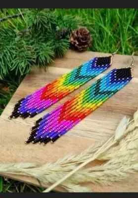 Pendientes Tribales Nativos Grandes Boho Americanos Semilla Cuentas Hecho a Mano Pendiente Foto 1 de 2