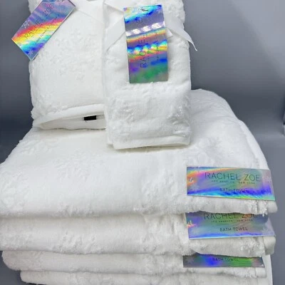 Juego de toallas de copo de nieve blanco Rachel Zoe 8 piezas baño mano punta de dedo vacaciones Foto 1 de 4