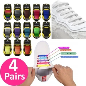4 Pairs No Tie Shoelaces Elastic Shoe Laces Silicone Rubber Kids Adults Sneakers - Picture 1 of 27