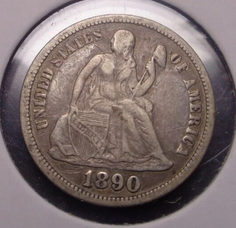 Nice Very Fine+ VF+ 1890 Seated Liberty Silver 10C dime FREE SHIPPING! Cover