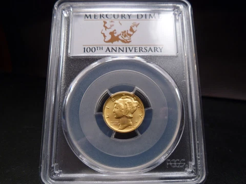 2016-W SP70 100th Anniversary First Strike Gold Mercury Dime PCGS Certified Gem Cover