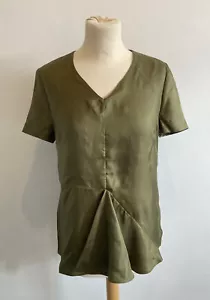 Marni Silk Twill Top Uk 10 /IT42 BNWT Khaki Leaf Green Asymmetric Fan Pleat - Picture 1 of 8
