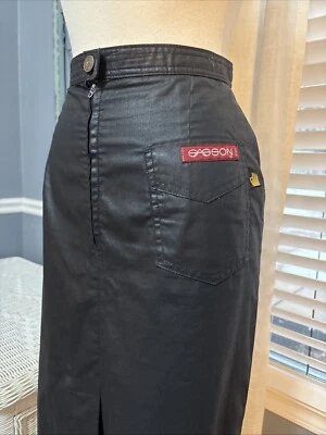 "Falda midi con botones abertura de cuero sintético lápiz negro SASSON 27"" cintura" Foto 1 de 4