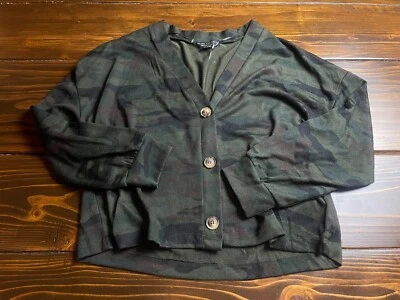 Social Standard Sanctuary Sweater, Womens Large, Green Black, Camo Crop Cardigan - Image 1 of 4
