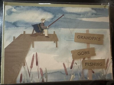 NIP Papyrus Happy Fathers Father’s Day Card Embellished Fishing “Grandpa” New - Image 1 of 2