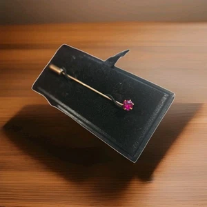 Elegant 10k Gold  Lapel Stick Pin Featuring Red Stone Detail - Picture 1 of 4