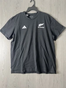 Adidas New Zealand All Blacks Rugby T Shirt Mens XXL Black White - Picture 1 of 3