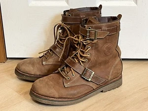 Polo Ralph Lauren Boots Maurice Strap Buckle Lace Up Brown Leather Mens Sz 13 D - Picture 1 of 14