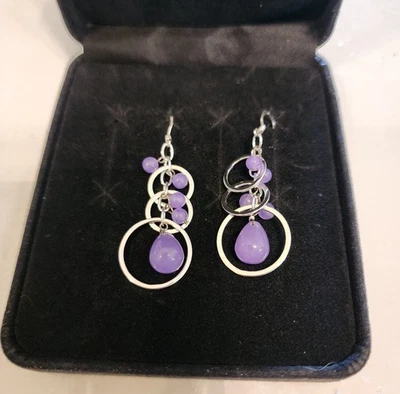 Pendientes: Colgantes redondos de plata de acero inoxidable con piedras grises sin deslustre Foto 1 de 4